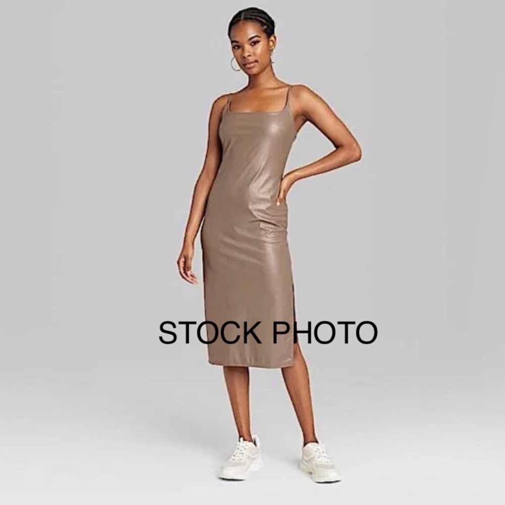 3/$21 | WILD FABLE Faux Leather Slip Dress in Dark Taupe Size XS - Picture 1 of 16